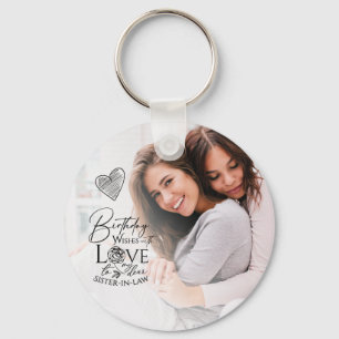 Minimalist Birthday Typography Photo Sister-In-Law Keychain