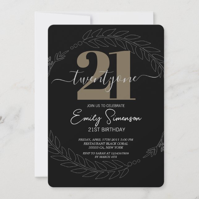 Minimalist Black 21st Birthday Party  Invitation (Front)