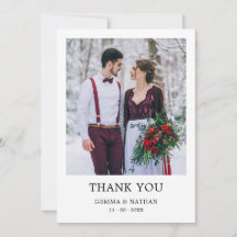 Minimalist Black 2 Photo Wedding Thank You Card