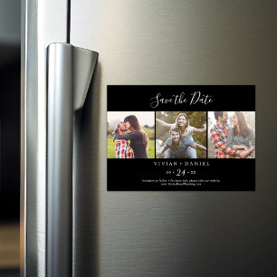 Minimalist Black 3 Photo Template Save the Date Magnetic Invitation