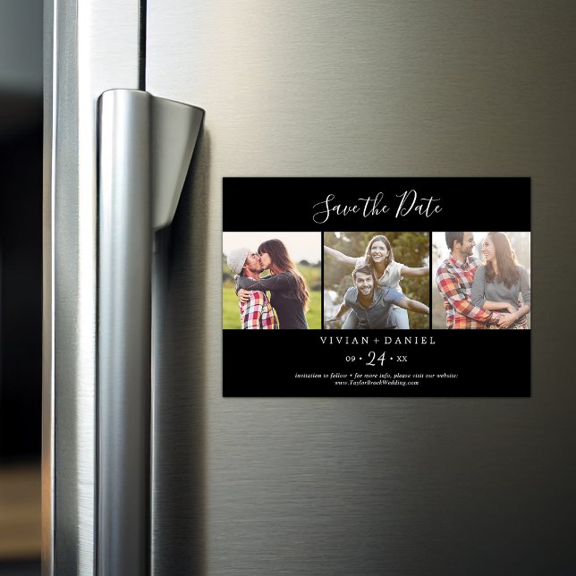 Minimalist | Black 3 Photo Template Save the Date Magnetic Invitation (Creator Uploaded)