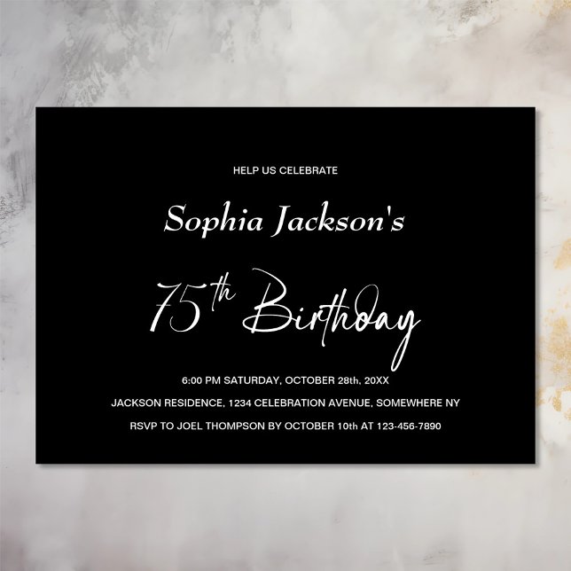 Minimalist Black 75th Birthday Party Invitation (Creator Uploaded)