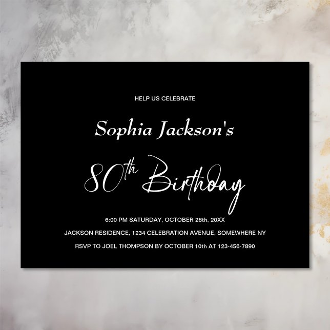 Minimalist Black 80th Birthday Party Invitation (Creator Uploaded)
