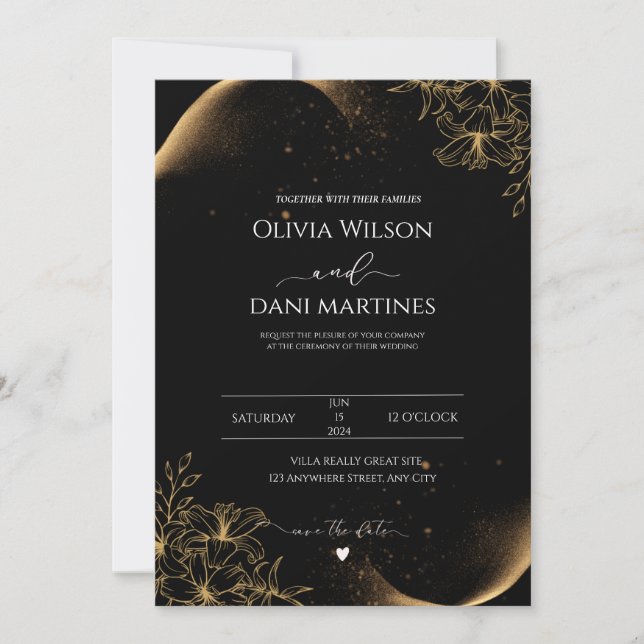 Minimalist | Black All In One Wedding Invitation (Front)