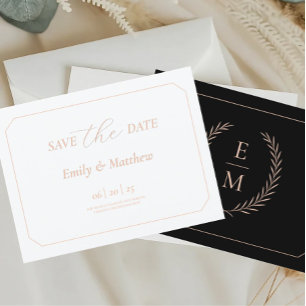 Minimalist Black And Blush Wedding Save The Date Announcement Postcard