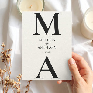 Minimalist Black and Ecru Monogram Modern Wedding Invitation