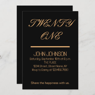 Minimalist Black And Gold 21st Birthday Invitation
