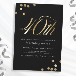 Minimalist Black and Gold 40th Birthday Party Invitation