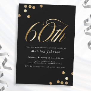 Minimalist Black and Gold 60th Birthday Party Invitation