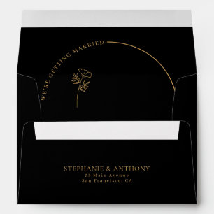 Minimalist Black and Gold Arch Wildflower Wedding  Envelope