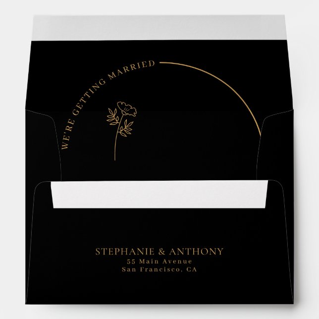 Minimalist Black and Gold Arch Wildflower Wedding  Envelope (Back (Bottom))