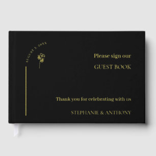 Minimalist Black and Gold Arch Wildflower Wedding  Guest Book