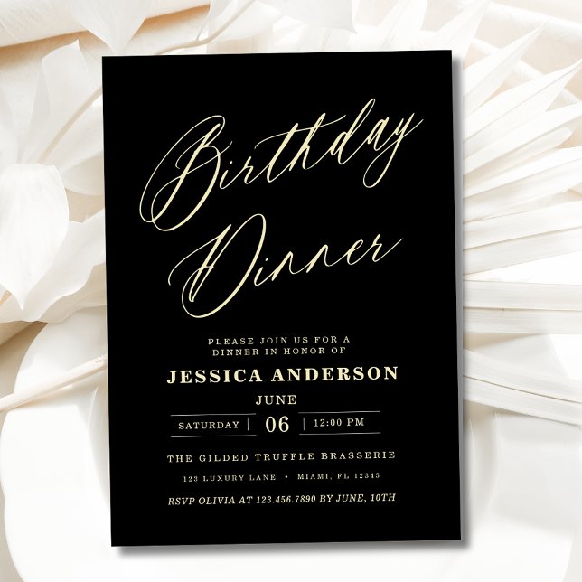 Minimalist Black and Gold Birthday Dinner Modern  Invitation (Creator Uploaded)
