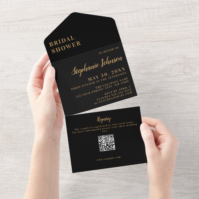 Minimalist Black and Gold Bridal Shower All In One Invitation (Tearaway)