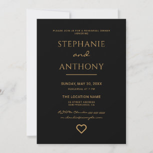 Minimalist Black And Gold Heart Modern Rehearsal   Invitation