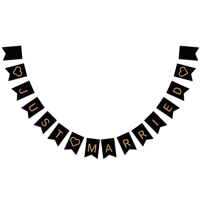 Minimalist Black and Gold Heart Modern Wedding   Bunting Flags (All)