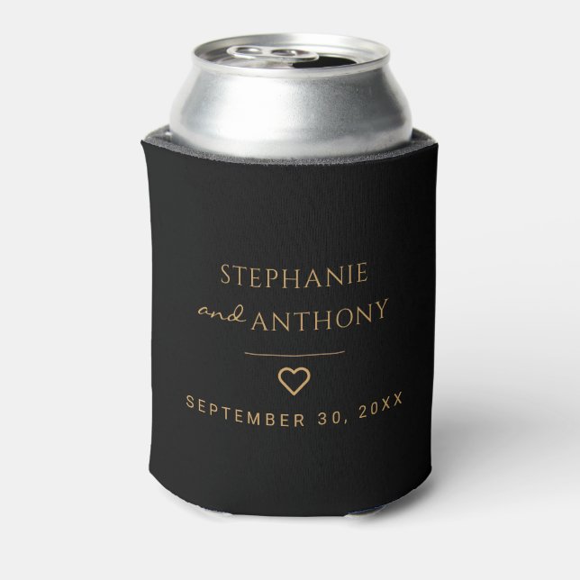 Minimalist Black And Gold Heart Modern Wedding   Can Cooler (Can Back)