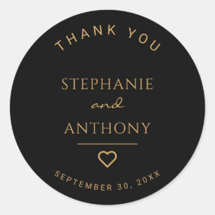 Minimalist Black And Gold Heart Modern Wedding   Classic Round Sticker
