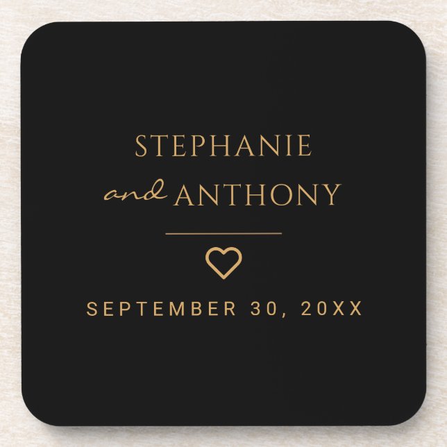 Minimalist Black And Gold Heart Modern Wedding   Coaster (Front)