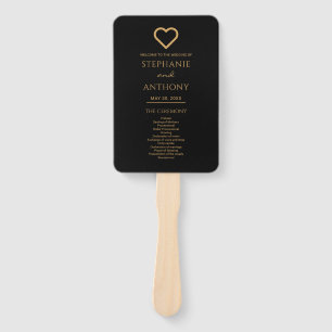Minimalist Black And Gold Heart Modern Wedding   Hand Fan