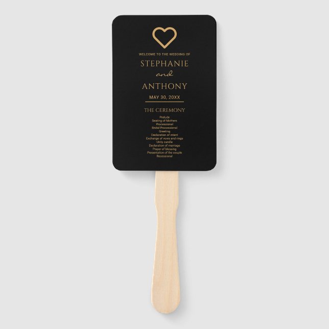 Minimalist Black And Gold Heart Modern Wedding   Hand Fan (Front)