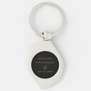 Minimalist Black And Gold Heart Modern Wedding   Keychain