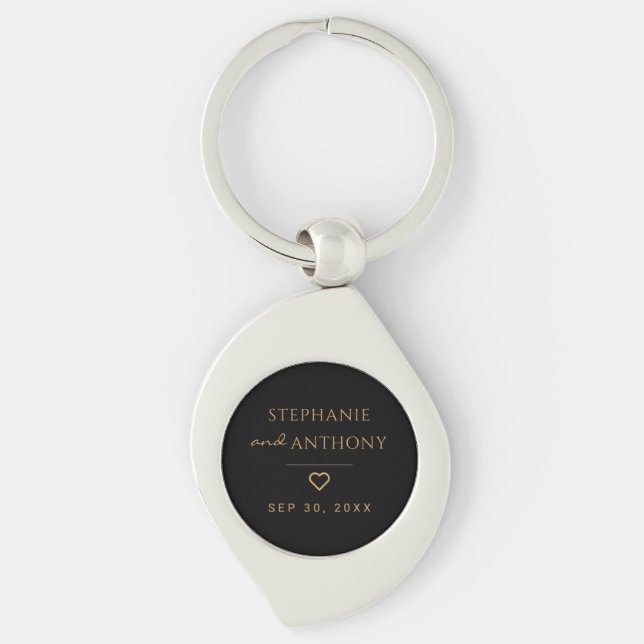 Minimalist Black And Gold Heart Modern Wedding   Keychain (Front)