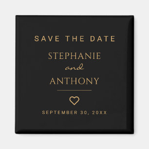 Minimalist Black And Gold Heart Modern Wedding   Magnet