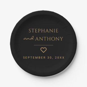 Minimalist Black And Gold Heart Modern Wedding   Paper Plate