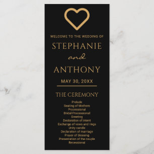 Minimalist Black And Gold Heart Modern Wedding   Program
