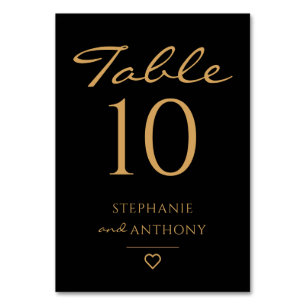 Minimalist Black And Gold Heart Modern Wedding   Table Number
