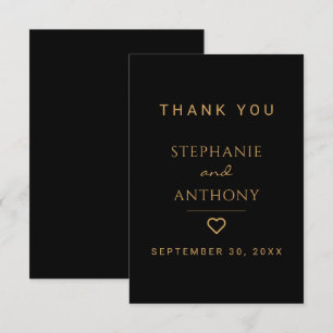 Minimalist Black And Gold Heart Modern Wedding   Thank You Card