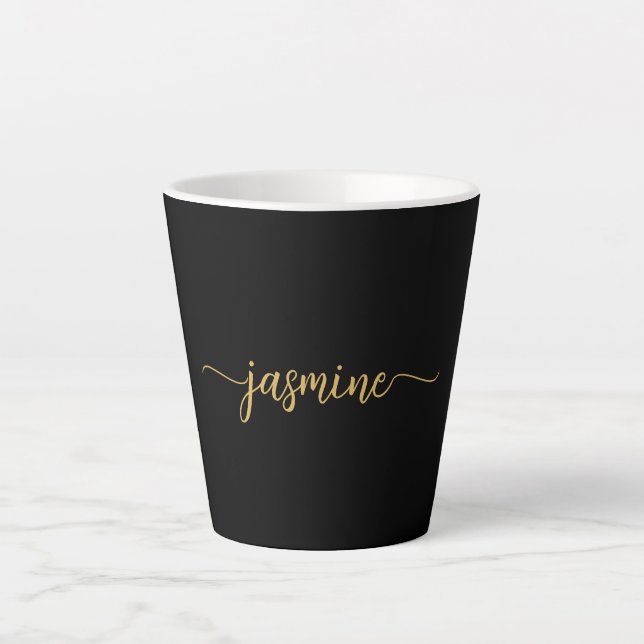 Minimalist Black And Gold Monogram Name Signature Latte Mug (Front)