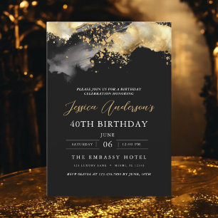 Minimalist Black and Gold Script 40th Birthday Invitation