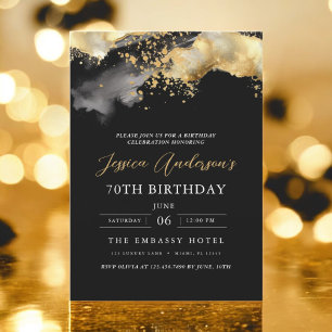 Minimalist Black and Gold Script 70th Birthday Invitation