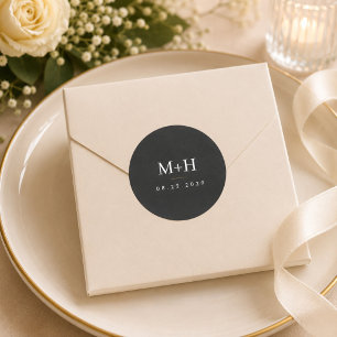 Minimalist Black and Gold Wedding Favour  Classic Round Sticker