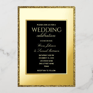 Minimalist Black and Gold Wedding Foil Invitation