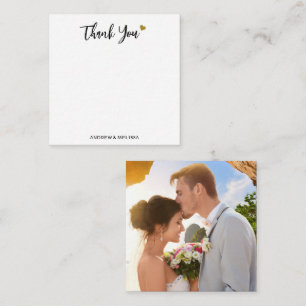 Minimalist Black And Gold Wedding Photo Thank You Card