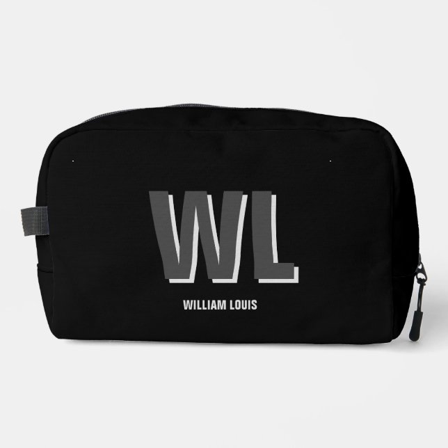 Minimalist Black and Grey Personalized Monogram  Dopp Kit (Front)