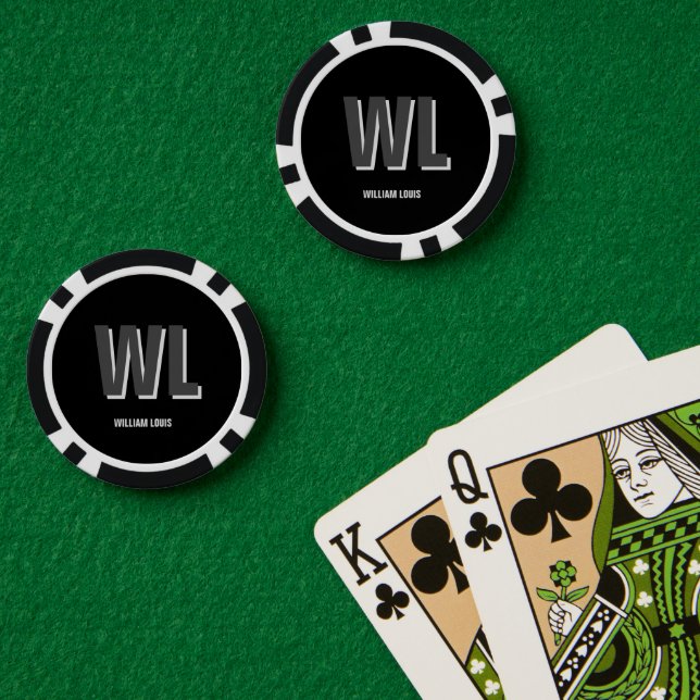 Minimalist Black and Grey Personalized Monogram  Poker Chips (Poker Table (Double))