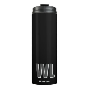 Minimalist Black and Grey Personalized Monogram Thermal Tumbler