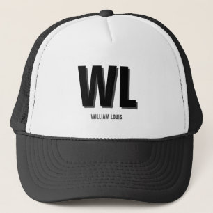 Minimalist Black and Grey Personalized Monogram Trucker Hat