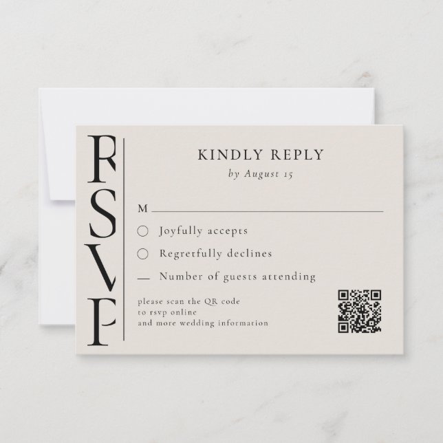 Minimalist Black and Ivory Modern Wedding RSVP Card (Front)