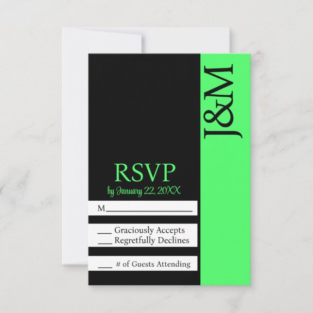 Minimalist Black and Lime Green RSVP card (Devant)