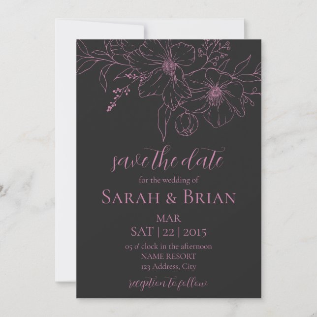 Minimalist Black and Pink Wedding Save The Date (Front)