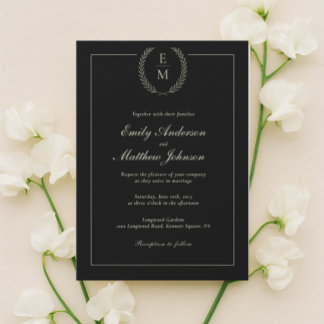 Minimalist Black And Sage Wedding Invitation