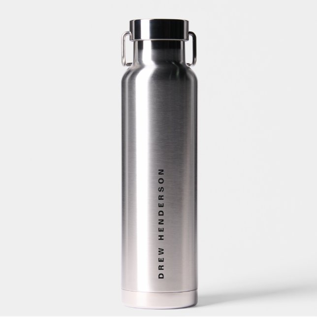 Minimalist Black and Silver Personalized Water Bottle (Front)