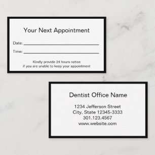 Minimalist Black and White 2-Sided Dentist Appointment Card
