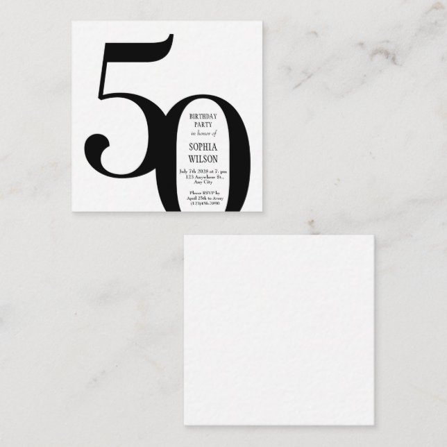 Minimalist Black and White 50th Birthday Invitatio Enclosure Card (Front/Back)