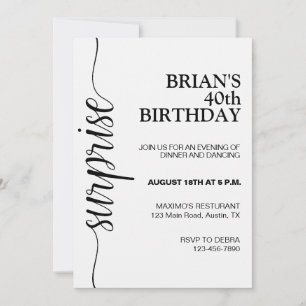 Minimalist Black and White Adult Birthday Invitation